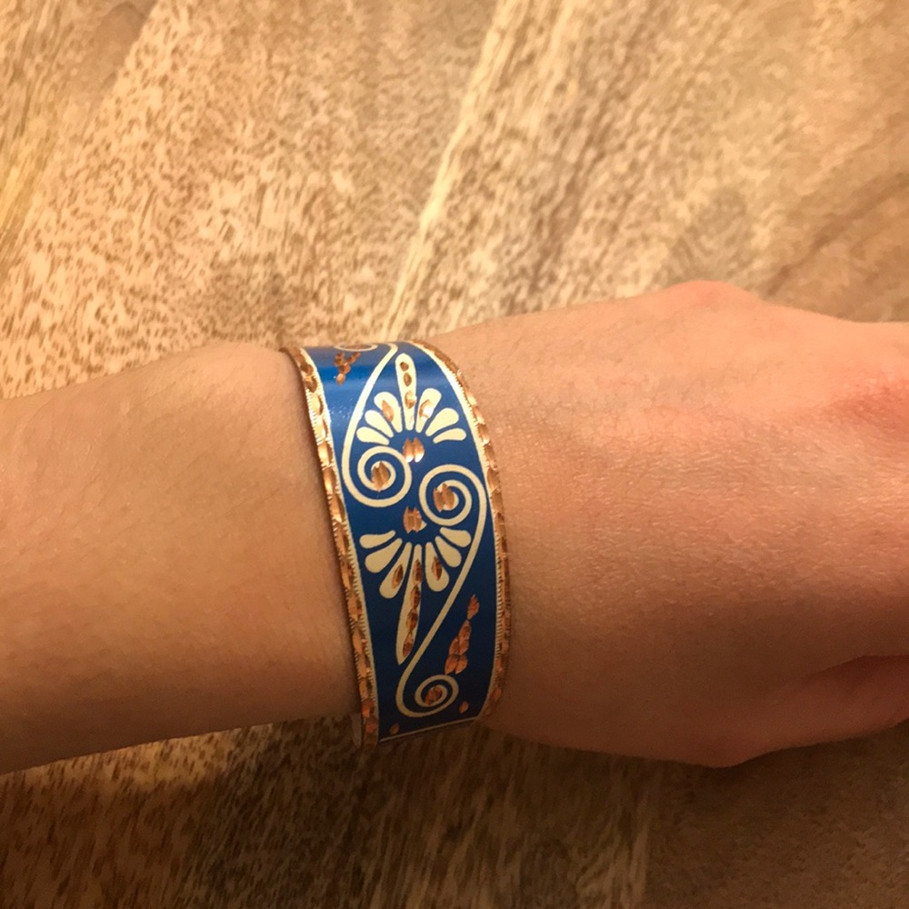 Turkish Copper Metal cuff bracelet blue and gold